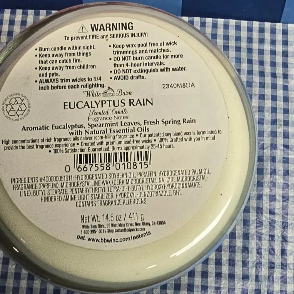 BBW Eucalyptus Rain Large 3 Wick Candle Home Fragrance